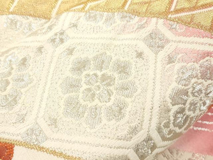平和屋本店▼六通柄袋帯　能扇面宝小紋　本金箔24K　正絹　逸品　CABL4607dy