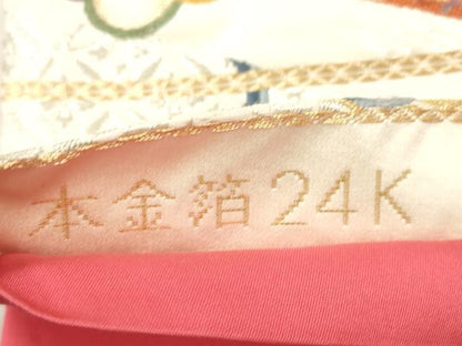 平和屋本店▼六通柄袋帯　能扇面宝小紋　本金箔24K　正絹　逸品　CABL4607dy