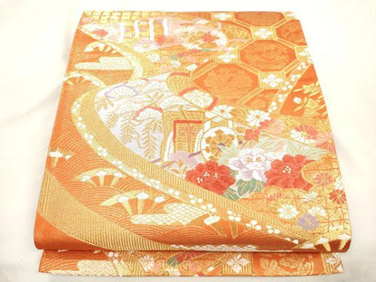 平和屋本店▼六通柄袋帯　唐織　花鳥文　本金二重織　正絹　逸品　CABL4611dy