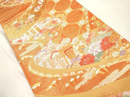 平和屋本店▼六通柄袋帯　唐織　花鳥文　本金二重織　正絹　逸品　CABL4611dy