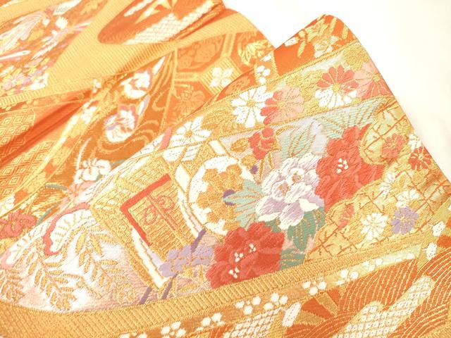 平和屋本店▼六通柄袋帯　唐織　花鳥文　本金二重織　正絹　逸品　CABL4611dy