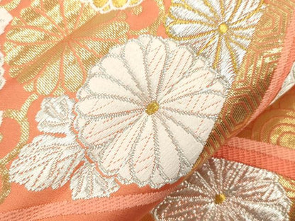 平和屋本店▼六通柄袋帯　唐織　扇面文　純金箔　正絹　逸品　CABL4612dy