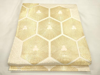 平和屋本店▼六通柄袋帯　亀甲松葉文　純金箔　24K　正絹　逸品　CABL4616dy
