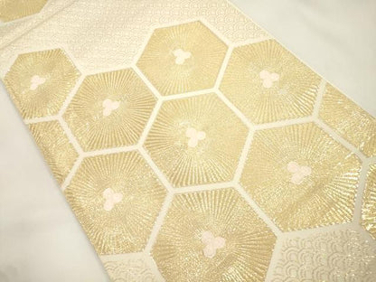 平和屋本店▼六通柄袋帯　亀甲松葉文　純金箔　24K　正絹　逸品　CABL4616dy