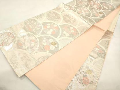 平和屋本店▼六通柄袋帯　青海波花文　錦純金箔24K　正絹　逸品　CABL4618dy