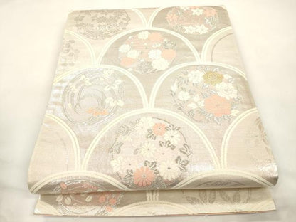 平和屋本店▼六通柄袋帯　青海波花文　錦純金箔24K　正絹　逸品　CABL4618dy