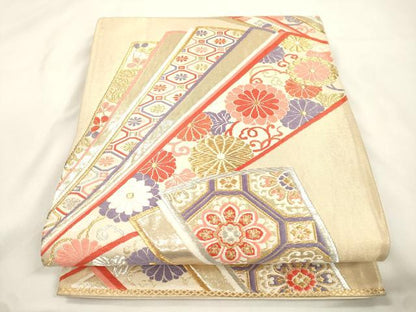 平和屋本店▼六通柄袋帯　唐織　吉祥献花文　本金箔二重織　正絹　逸品　CABL4620dy