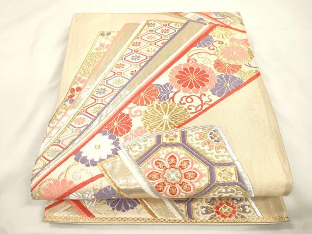 平和屋本店▼六通柄袋帯　唐織　吉祥献花文　本金箔二重織　正絹　逸品　CABL4620dy