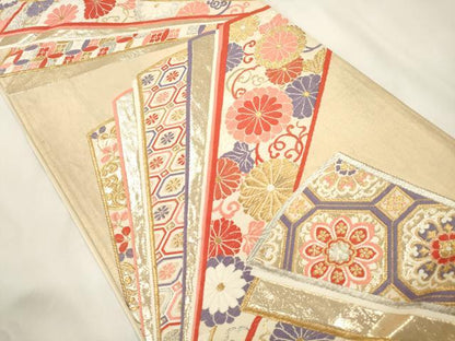 平和屋本店▼六通柄袋帯　唐織　吉祥献花文　本金箔二重織　正絹　逸品　CABL4620dy