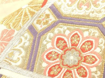 平和屋本店▼六通柄袋帯　唐織　吉祥献花文　本金箔二重織　正絹　逸品　CABL4620dy