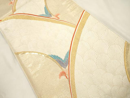 平和屋本店▼六通柄袋帯　立波　鳥文　本金箔九百錦　正絹　逸品　CABL4622dy