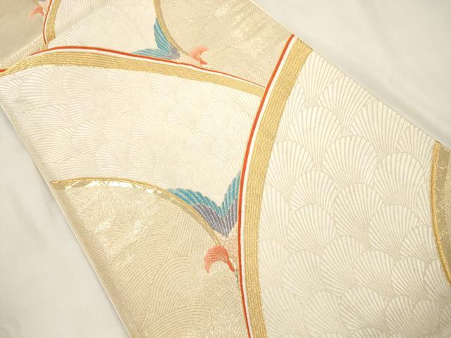 平和屋本店▼六通柄袋帯　立波　鳥文　本金箔九百錦　正絹　逸品　CABL4622dy