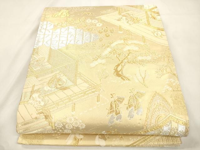 平和屋本店▼六通柄袋帯　人物風景文　本金箔　正絹　逸品　CABL4623dy