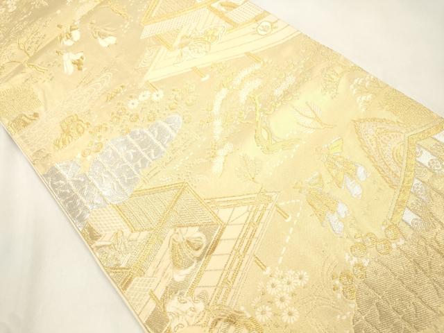 平和屋本店▼六通柄袋帯　人物風景文　本金箔　正絹　逸品　CABL4623dy