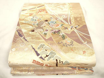 平和屋本店▼六通柄袋帯　琳派文様　本金箔二重箔　正絹　逸品　CABL4624dy