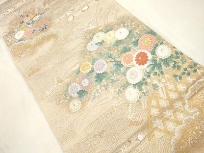 平和屋本店▼六通柄袋帯　光悦草花文　純金箔　正絹　逸品　未使用　CABL4625dy