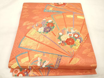 平和屋本店▼六通柄袋帯　桃山このみ　本金箔24K本漆本金箔　正絹　逸品　CABL4626dy