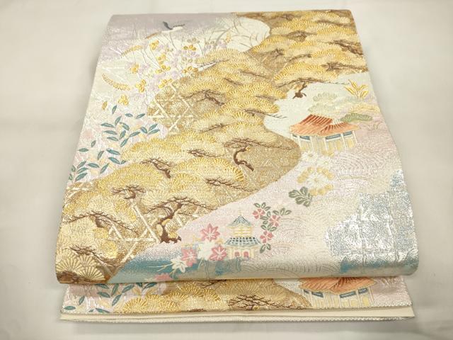 平和屋本店▼六通柄袋帯　老松篭文　九百本金弐重織　正絹　逸品　CABL4629dy