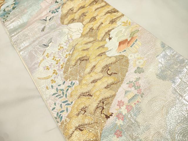 平和屋本店▼六通柄袋帯　老松篭文　九百本金弐重織　正絹　逸品　CABL4629dy