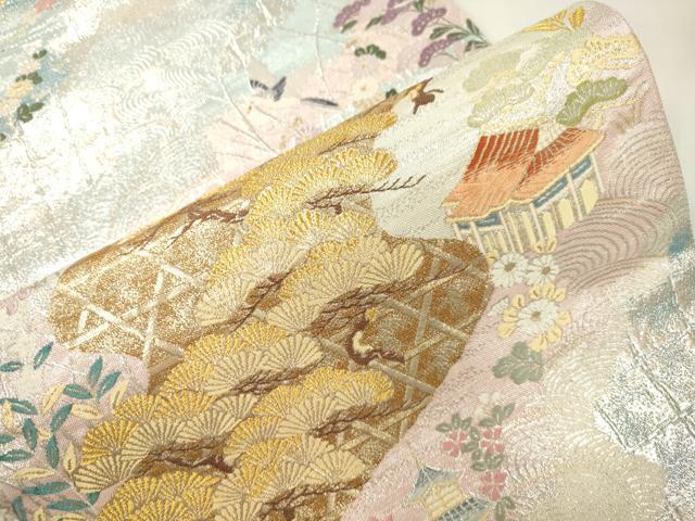 平和屋本店▼六通柄袋帯　老松篭文　九百本金弐重織　正絹　逸品　CABL4629dy