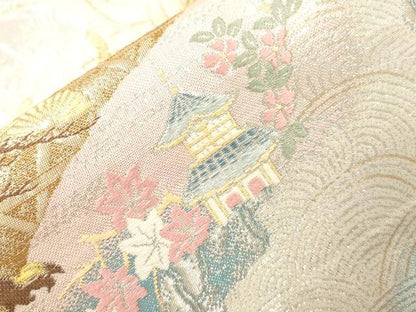 平和屋本店▼六通柄袋帯　老松篭文　九百本金弐重織　正絹　逸品　CABL4629dy
