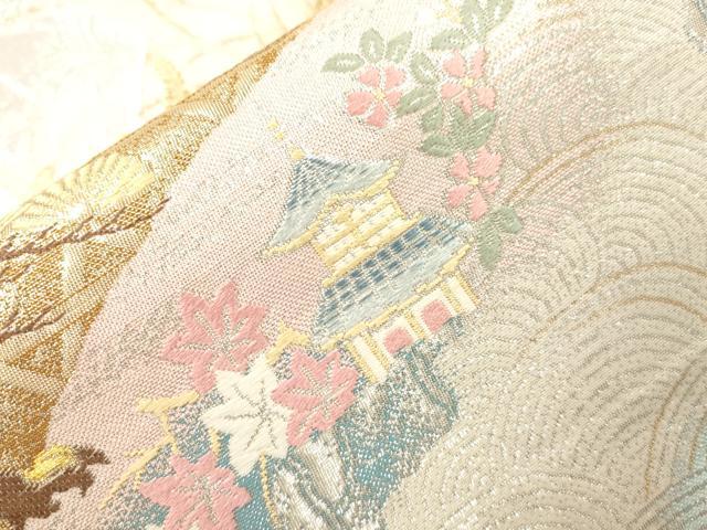 平和屋本店▼六通柄袋帯　老松篭文　九百本金弐重織　正絹　逸品　CABL4629dy