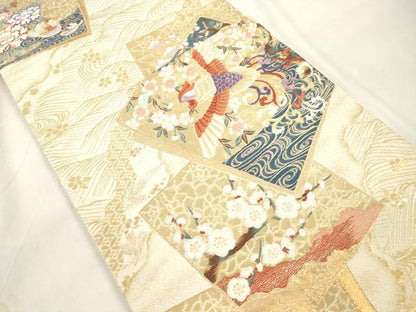 平和屋本店▼六通柄袋帯　唐織　琳派色紙鳳凰文　全面純金箔24K　正絹　逸品　CABL4630dy