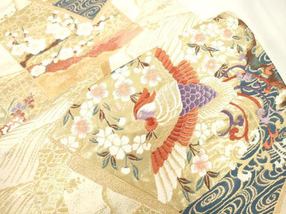 平和屋本店▼六通柄袋帯　唐織　琳派色紙鳳凰文　全面純金箔24K　正絹　逸品　CABL4630dy