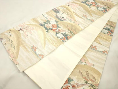 平和屋本店▼六通柄袋帯　唐織　尾長鳥花文　琳派純金箔24K　正絹　逸品　CABL4631dy