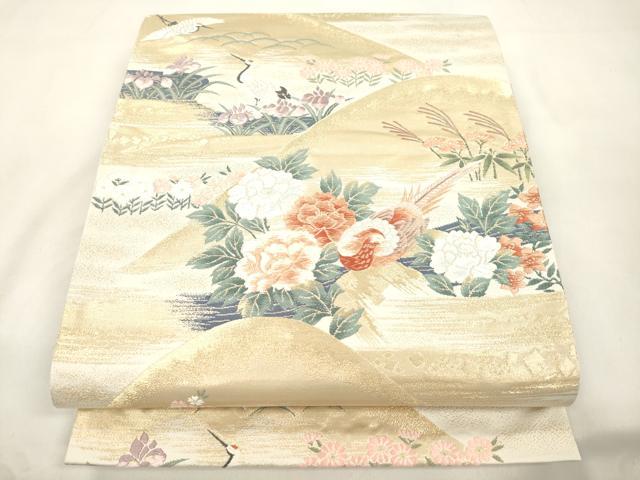 平和屋本店▼六通柄袋帯　唐織　尾長鳥花文　琳派純金箔24K　正絹　逸品　CABL4631dy