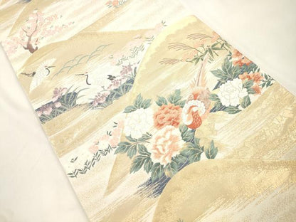 平和屋本店▼六通柄袋帯　唐織　尾長鳥花文　琳派純金箔24K　正絹　逸品　CABL4631dy