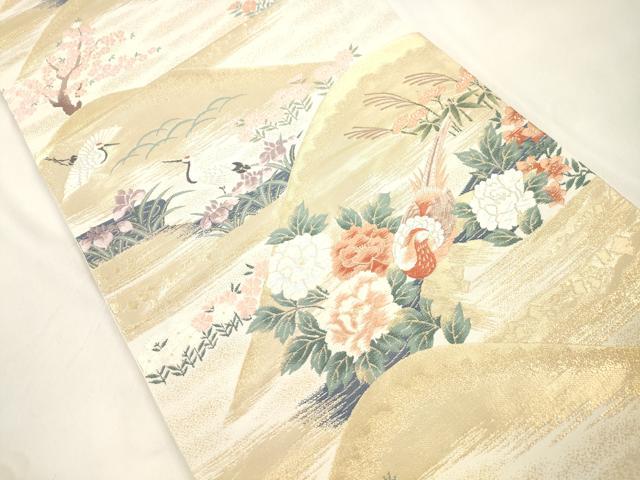 平和屋本店▼六通柄袋帯　唐織　尾長鳥花文　琳派純金箔24K　正絹　逸品　CABL4631dy