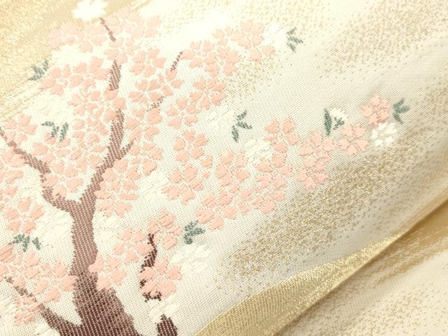 平和屋本店▼六通柄袋帯　唐織　尾長鳥花文　琳派純金箔24K　正絹　逸品　CABL4631dy