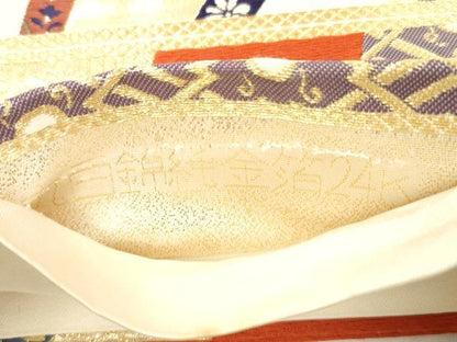 平和屋本店▼六通柄袋帯　片輪車花文　九百錦純金箔24K　正絹　逸品　CABL4632dy