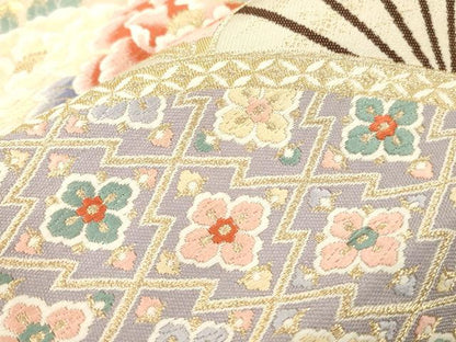 平和屋本店▼六通柄袋帯　唐織　扇面花鳥文　九百錦24K本金箔　正絹　逸品　CABL4635dy