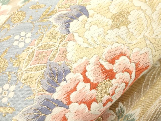 平和屋本店▼六通柄袋帯　唐織　扇面花鳥文　九百錦24K本金箔　正絹　逸品　CABL4635dy