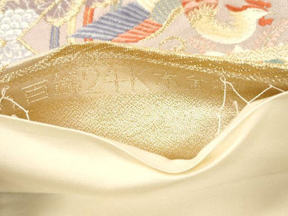 平和屋本店▼六通柄袋帯　唐織　扇面花鳥文　九百錦24K本金箔　正絹　逸品　CABL4635dy