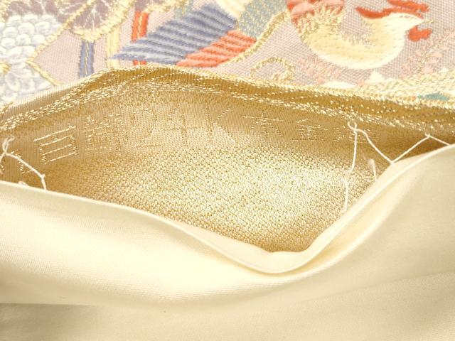 平和屋本店▼六通柄袋帯　唐織　扇面花鳥文　九百錦24K本金箔　正絹　逸品　CABL4635dy