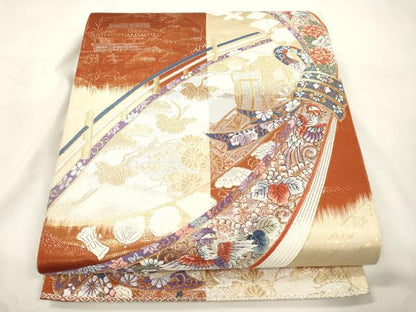 平和屋本店▼六通柄袋帯　天竺宝相花鳥文　本金箔　正絹　逸品　CABL4636dy