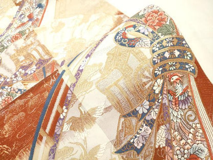 平和屋本店▼六通柄袋帯　天竺宝相花鳥文　本金箔　正絹　逸品　CABL4636dy