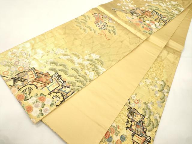 平和屋本店▼六通柄袋帯　平安御車　本金箔　正絹　逸品　CABL4638dy