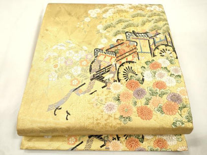 平和屋本店▼六通柄袋帯　平安御車　本金箔　正絹　逸品　CABL4638dy