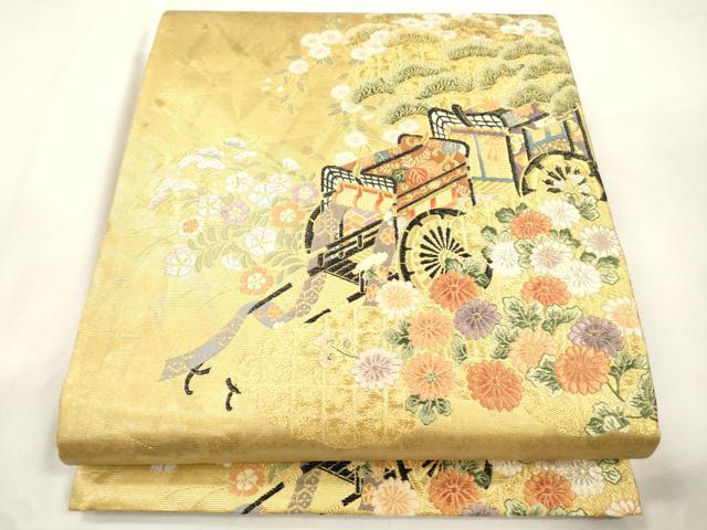 平和屋本店▼六通柄袋帯　平安御車　本金箔　正絹　逸品　CABL4638dy