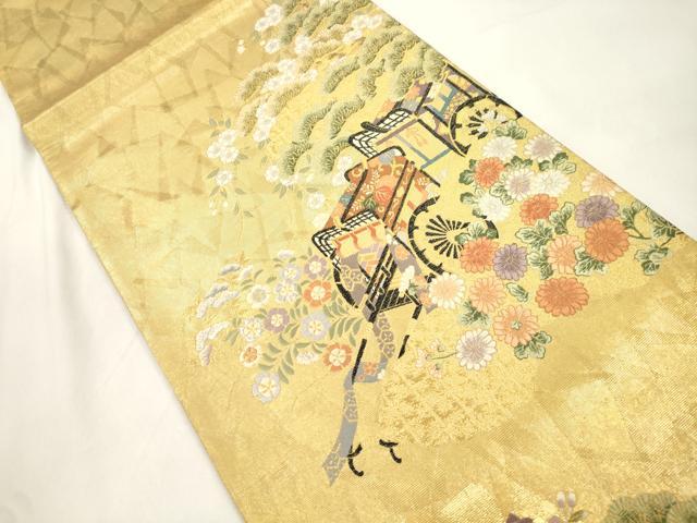 平和屋本店▼六通柄袋帯　平安御車　本金箔　正絹　逸品　CABL4638dy