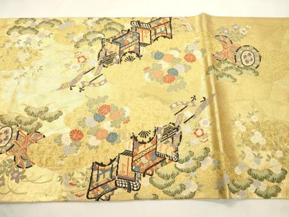 平和屋本店▼六通柄袋帯　平安御車　本金箔　正絹　逸品　CABL4638dy