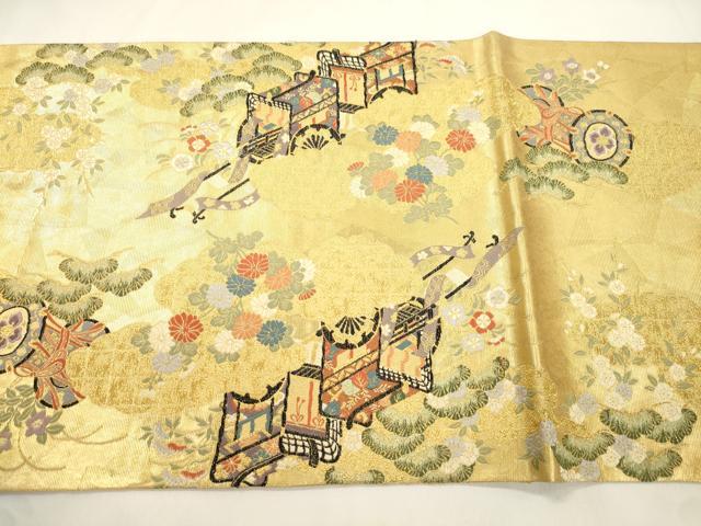 平和屋本店▼六通柄袋帯　平安御車　本金箔　正絹　逸品　CABL4638dy