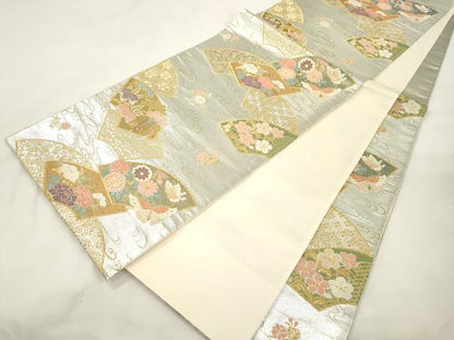 平和屋本店▼六通柄袋帯　唐織　扇面流水文　本金箔　正絹　逸品　CABL4639dy