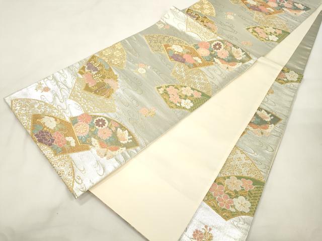 平和屋本店▼六通柄袋帯　唐織　扇面流水文　本金箔　正絹　逸品　CABL4639dy