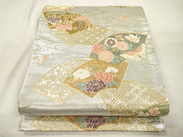 平和屋本店▼六通柄袋帯　唐織　扇面流水文　本金箔　正絹　逸品　CABL4639dy