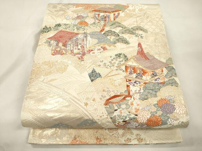 平和屋本店▼六通柄袋帯　慶祥秀宝文　純金箔　正絹　逸品　CABL4640dy
